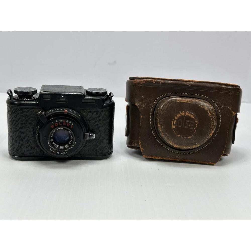 VTG Bolsey Camera Case PH-371-A  US Army 95901 Leather‎ Pained Black Over Green